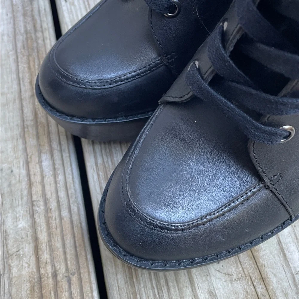 Steve Madden Deluxe Black Leather Platform Ankle Boots Chunky Block Heel Size 8